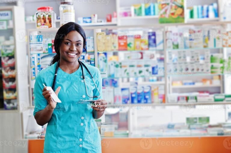 african american pharmacist working in drugstore at hospital pharmacy african healthcare photo 768x511